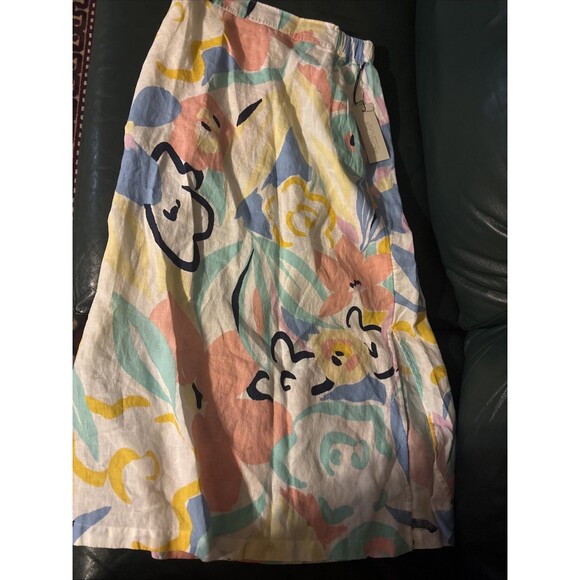 Rachel Zoe Skirt Womens Small White Yellow Floral Linen Midi Resort - Picture 1 of 5